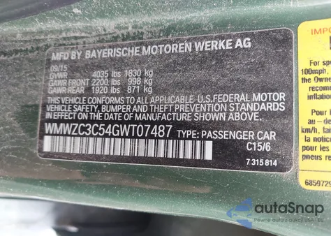 2016 Mini Countryman Cooper S from USA, damaged, VIN WMWZC3C54GWT07487